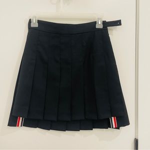 Thom Browne NAVY SCHOOL UNIFORM STRIPE BACK PLEAT MINI SKIRT - 36